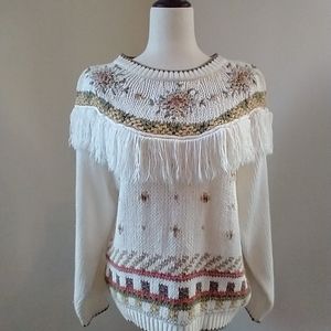 Huntington Vintage 80's  Fringe Sweater Pastel Hand-knitted Women's Size Medium